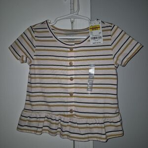 NWT OshKosh B'gosh Size 4T Cream,Pink and Brown Striped Button-Down Shirt